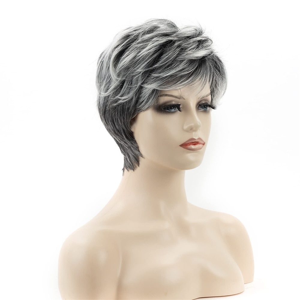 parrucche grigie corte bob per donne miste parrucche sintetiche parrucche pixie bob dritte carine gary del 2025 a $21.99 –P6