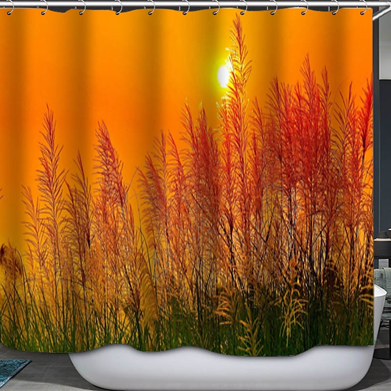 Shower Curtain with Hooks 180cm*180cm(70"*70") Polyester Washable Waterproof Sunrise Sunset Sea Seaside Coconut Tree Pattern 2025 - $27.99 –P10