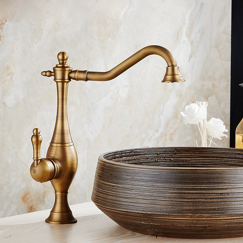 βρύση κουζίνας, ψηλό τόξο μονή λαβή με μία οπή περιστρεφόμενη τυπική ρετρό βρύση κουζίνας (αντίκες ορείχαλκος/ σφαίρα) 2026 - $153.99 –P8