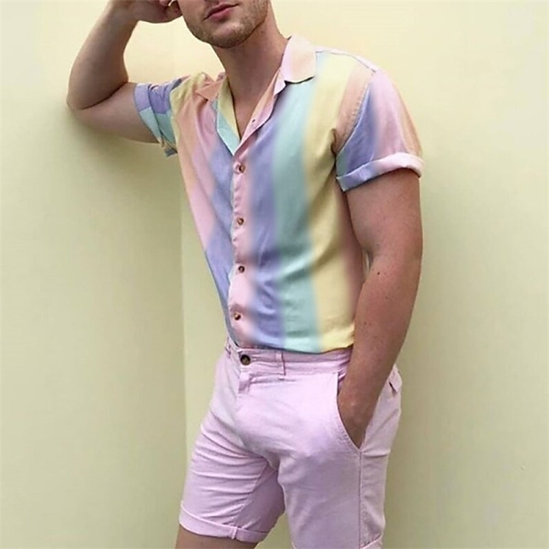 Per uomo Camicia Camicia estiva Camicia con bottoni Camicia da campo Camicia cubana Viola Arcobaleno Manica corta Stampe astratte Collo ripiegabile Strada Informale Bottone giù Abbigliamento Di del 2025 a $23.99 –P1