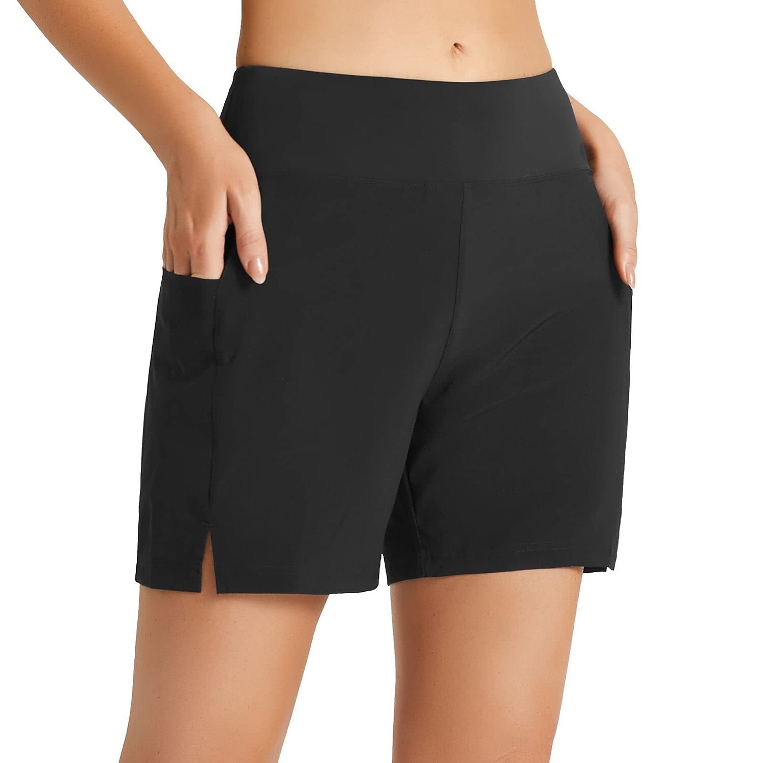 ALONG FIT Pantaloncini da Corsa da Donna con Tasche Pantaloncini da Yoga a Vita Alta ad Asciugatura Rapida Pantaloni Sportivi per Allenamento in Palestra 