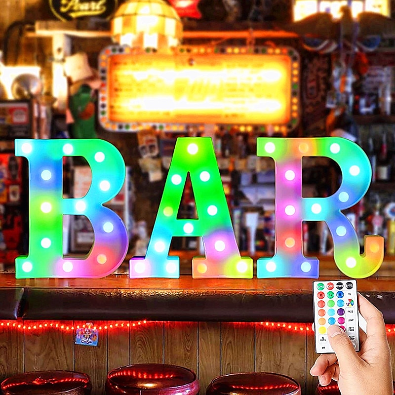 LED lettre lumières signe 26 lettres alphabet avec télécommande allumer des lettres signe coloré pour veilleuse mariage/fête d'anniversaire alimenté par batterie lampe de noël bar à la maison de 2025 ? $14.49 –P13
