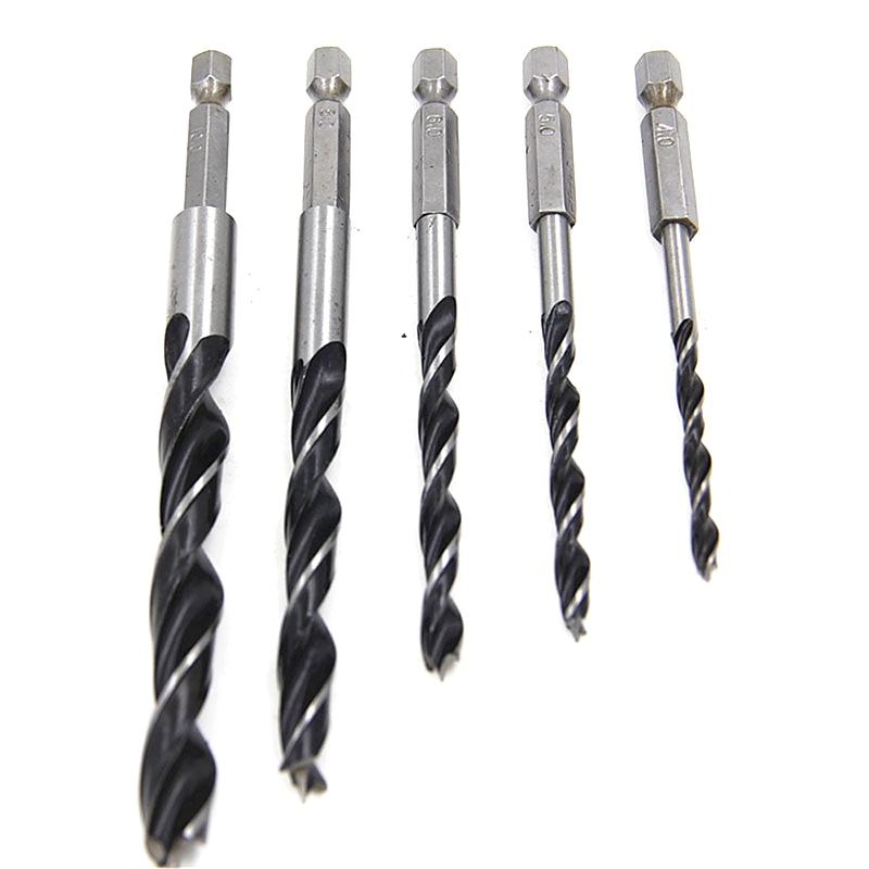 5 stks quick change hex schacht hcs twist boor drie fluiten hardware set 4mm 5mm 6mm 8mm 10mm hout diy gereedschap 2025 - $7.99 –P3