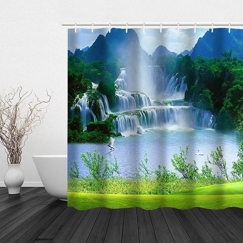 Shower Curtain with Hooks 180cm*180cm(70"*70") Polyester Washable Waterproof Landscape Waterfall Pattern 2025 - $25.99 –P13