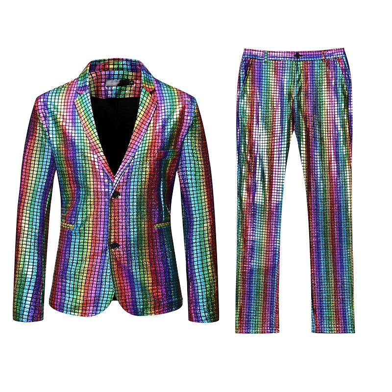 Men's Jacket Suits Blazer Party & Evening Club Shining Sequins Pocket Fall Winter Solid Color Streetwear Casual Turndown Regular Regular Fit Silver Gold Rainbow Jacket 2025 - $88.99 –P1