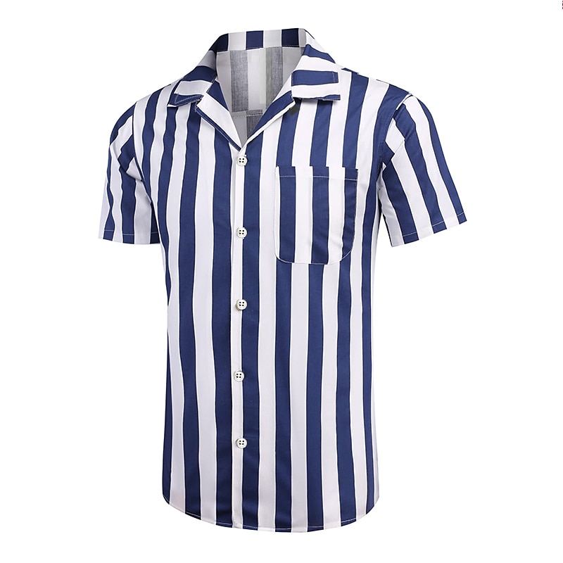 Per uomo Camicia Camicia Estiva Camicia casual Camicia con colletto cubano Camicia con Bottoni Camicia con collo camp Nero Blu Manica Corta A righe Collo ripiegato Stampa 3D Ferie Righe Abbigliamento del 2025 a $21.99 –P5