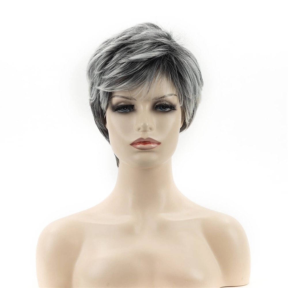 parrucche grigie corte bob per donne miste parrucche sintetiche parrucche pixie bob dritte carine gary del 2025 a $21.99 –P8