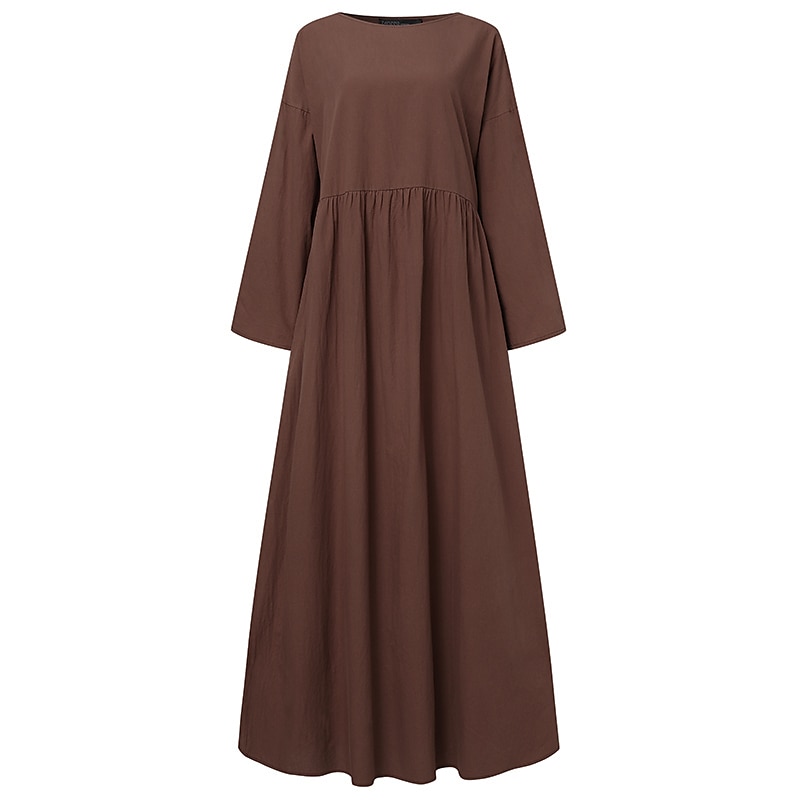 Robe en coton et lin Robe casual Femme Robe longue maxi Lin Bohème Décontractées robe hiver du quotidien Vacances Col Ras du Cou Patchwork manche longue Eté Printemps Automne lin Ample Noir Blanche de 2025 ? $32.99 –P4
