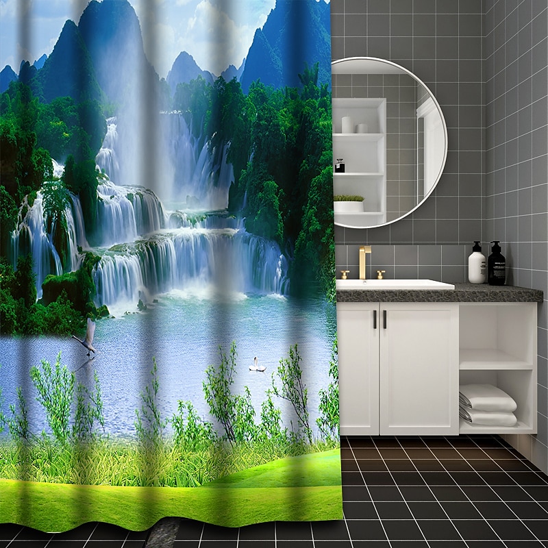 Shower Curtain with Hooks 180cm*180cm(70"*70") Polyester Washable Waterproof Landscape Waterfall Pattern 2025 - $25.99 –P11
