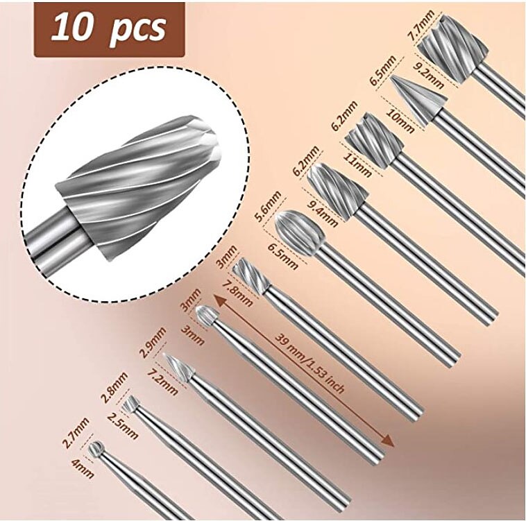 10 pz 1/8 '' gambo in acciaio hss frese rotative taglierina incisione rettifica bit per strumenti di taglio di file rotanti la lavorazione del legno fai da te del 2025 a $11.99 –P10