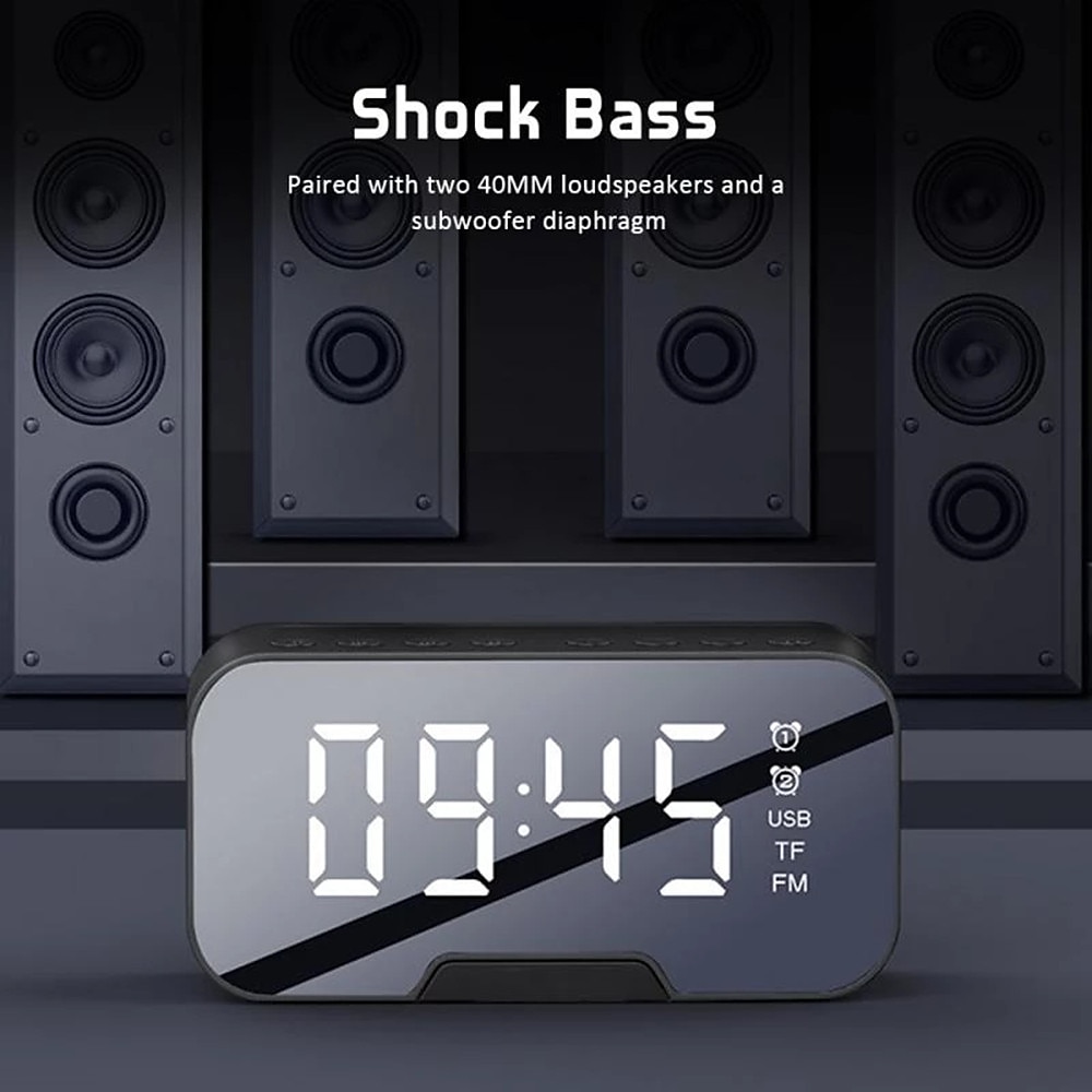 LED Dual Alarm Clock Wireless FM Radio Dimmer Phone Holder With Speaker Bluetooth 5.0 Mirror Clock Home Office Phone Supplies 2025 - $37.99 –P10