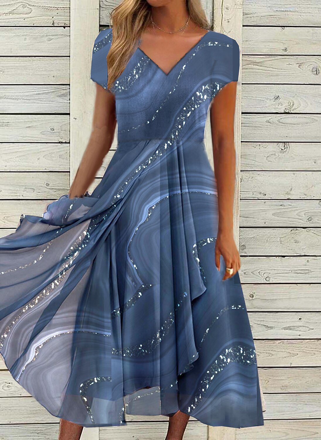 robe de soirée semi formelle pour femme robe swing robe longueur genou vert bleu gris manches courtes bloc de couleur imprimé printemps été col en v élégant lâche 2023 s m l xl xxl 3xl de 2025 ? $44.99 -P6