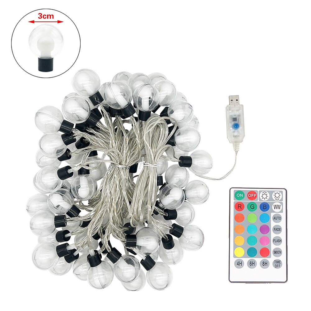 10M 60LED Wishing Ball String Lights 16-Color Full-Color Changing Light Bulb with Remote Control Timing Dimmable Christmas Fantasy Holiday Party Courtyard Garden Decoration USB EU US UK Plug 1 Set 2025 - $55.99 –P1