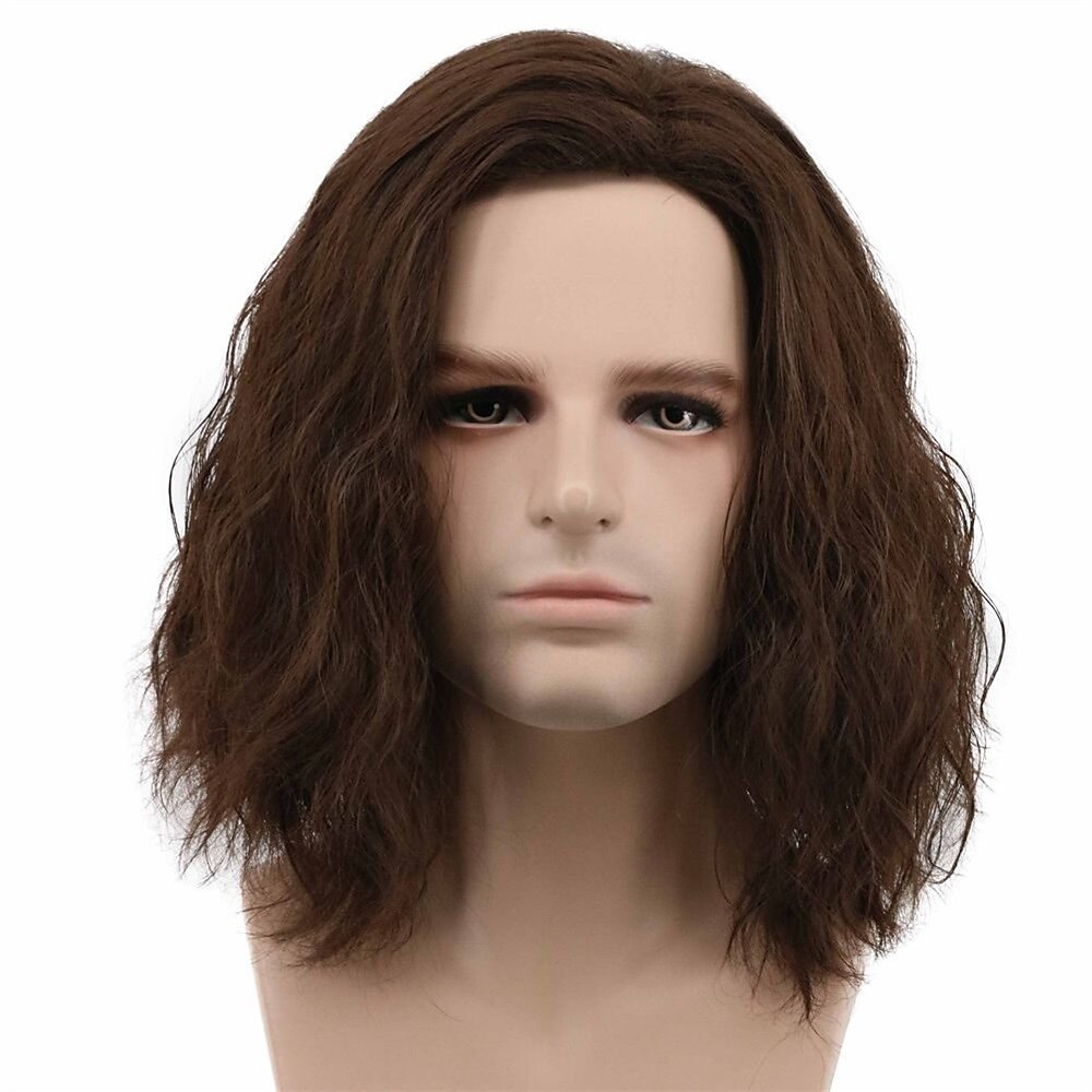 perucă amuzantă pentru bărbați perucă pufoasă scurtă și ondulată maro perucă cosplay perucă anime peruci de halloween 2025 - $24.99 –P1