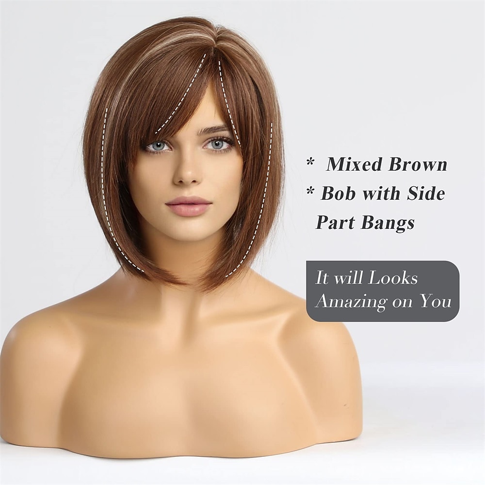 bob gemengde bruine pruiken voor vrouwen met pony 2025 - $28.99 –P2