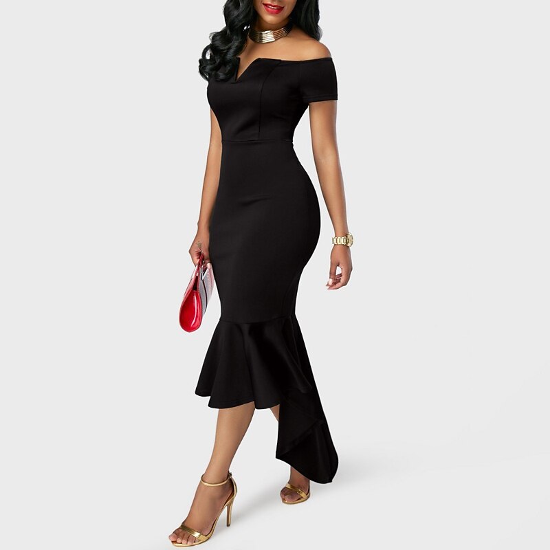 Women‘s Black Dress Prom Dress Cocktail Party Dress Dress Sheath Dress Long Dress Maxi Dress Dark Blue Red Short Sleeve Plus High Low Spring V Neck 2023 - AED 183 –P2