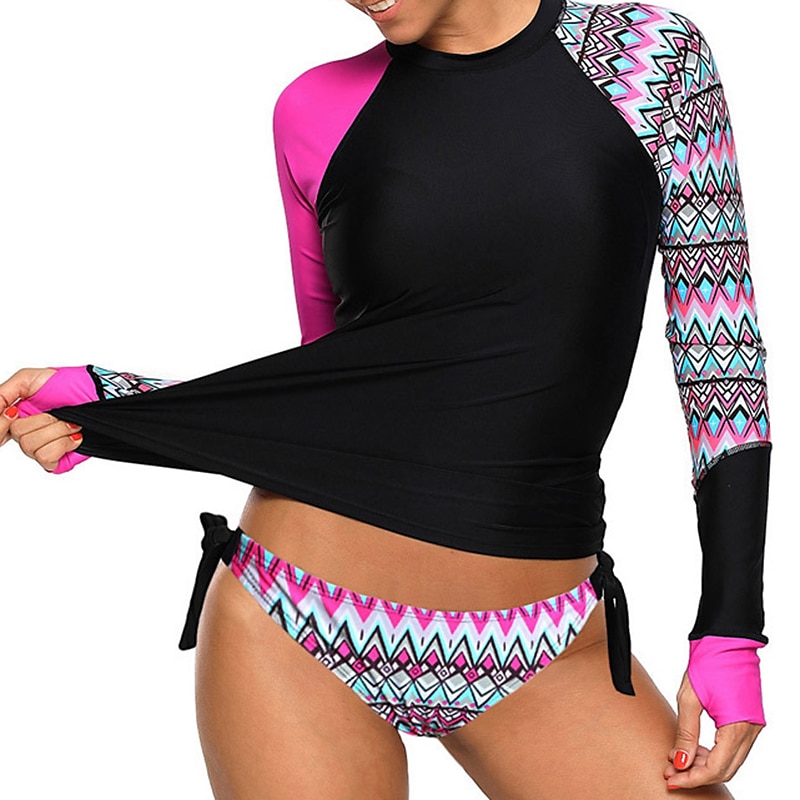 Women's Rash guard Swimsuit Two Piece Swimsuit UV Sun Protection UPF50+  Breathable Long Sleeve Swimwear Bathing Suit 2 Piece Swimming Surfing Beach  Water Sports Printed Summer Spring 2024 - $31.99