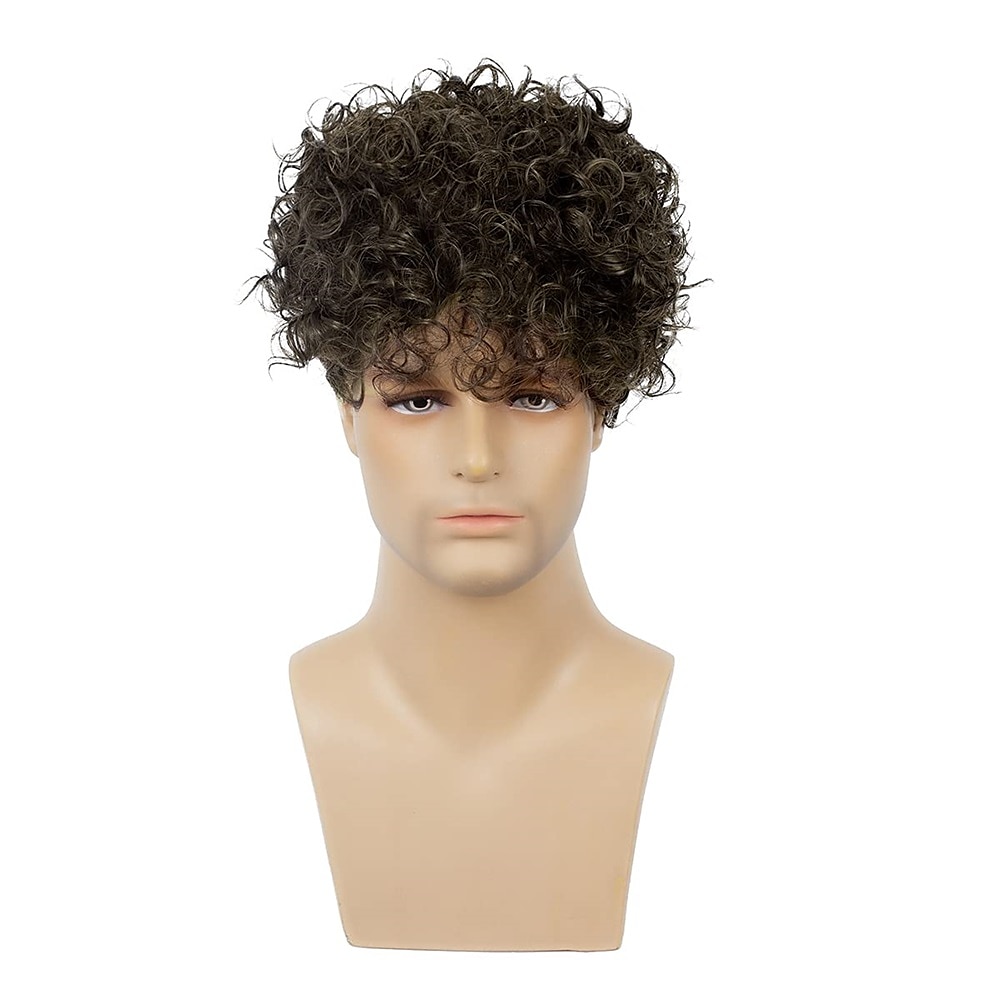 lyhyt kihara miesten musta peruukki pörröinen synteettinen cosplay halloween hiukset peruukki miehille 2025 - $21.99 –P8