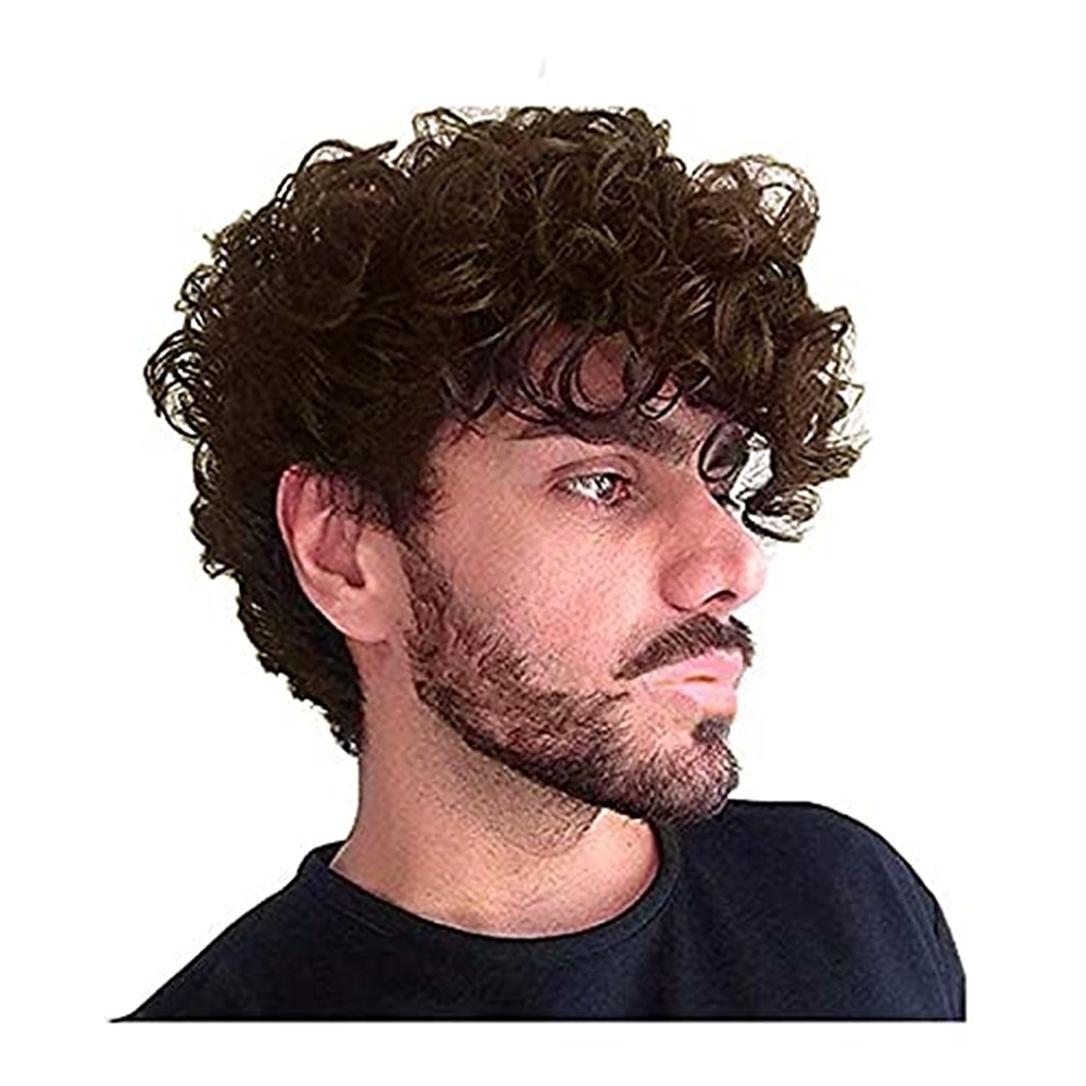 lyhyt kihara miesten musta peruukki pörröinen synteettinen cosplay halloween hiukset peruukki miehille 2025 - $21.99 –P13