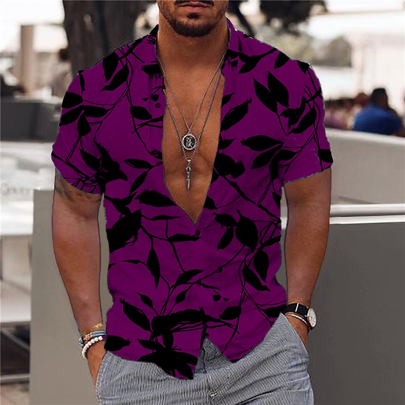 Homme Feuilles Plantes tropicales Chemise Chemise hawaïenne Chemise Aloha Manche Courte Chemise Col rabattu Mode Design Décontractées Extérieur Plein Air Casual Blanche Rouge Bleu Print S M L de 2025 ? $24.99 –P5