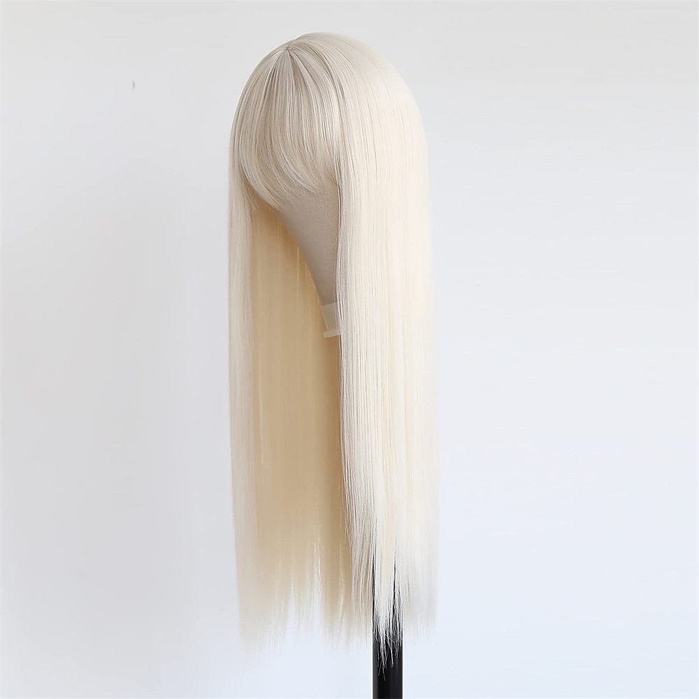 Loira platinada longa reta com franja sintética sem renda peruca frontal para mulheres natural longa reta média # 60 máquina de cor feita cosplay peruca de uso diário perucas barbiecore de 2025 por $25.99 –P3