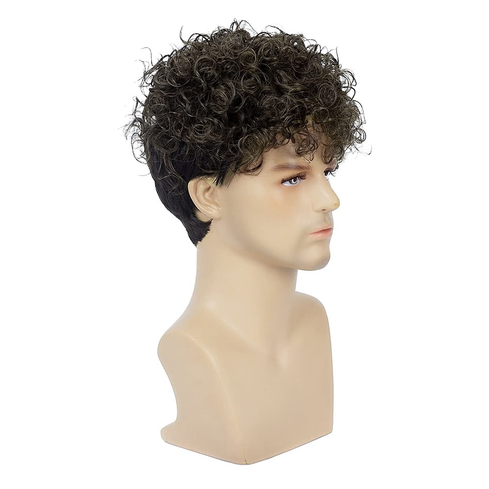 lyhyt kihara miesten musta peruukki pörröinen synteettinen cosplay halloween hiukset peruukki miehille 2025 - $21.99 –P10