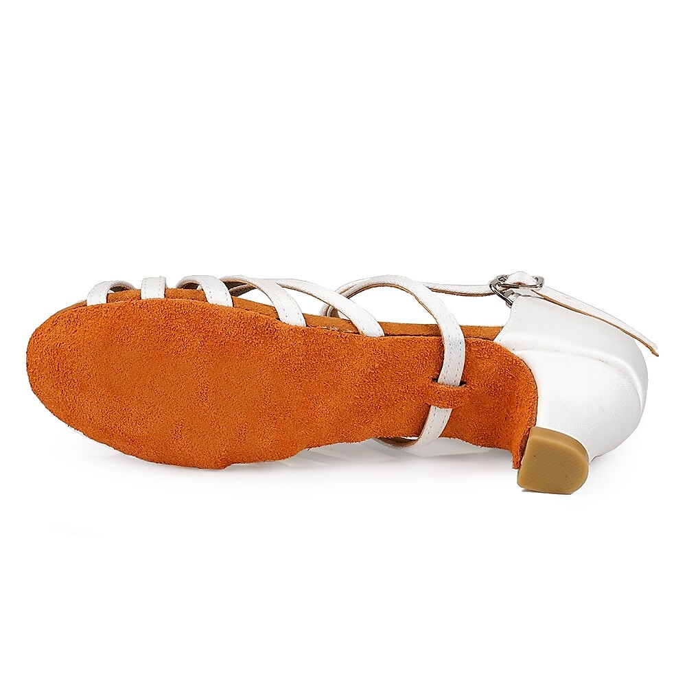 latinske dansesko med stropper for kvinner - sandaler med åpen tå i sateng med lav hæl og semsket skinnsåle for ballsal, salsa og tango 2025 - $34.99 –P2