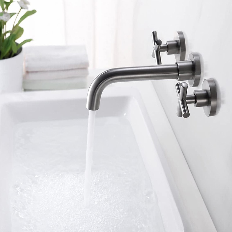 Brass Bathroom Sink Faucet,Wall Mount Widespread Rotatable Rose Gold Two Handles Three HolesBath Taps With Hot and Cold Water 2025 - $105.99 –P8