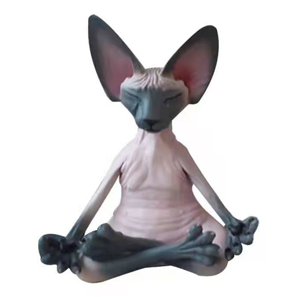 جديد القط تمثال تمثال التأمل sphynx اليوغا الحيوان القط التأمل فن النحت مايكرو الديكور حديقة المنزل مكتب زخرفة 2025 - $12.49 –P12