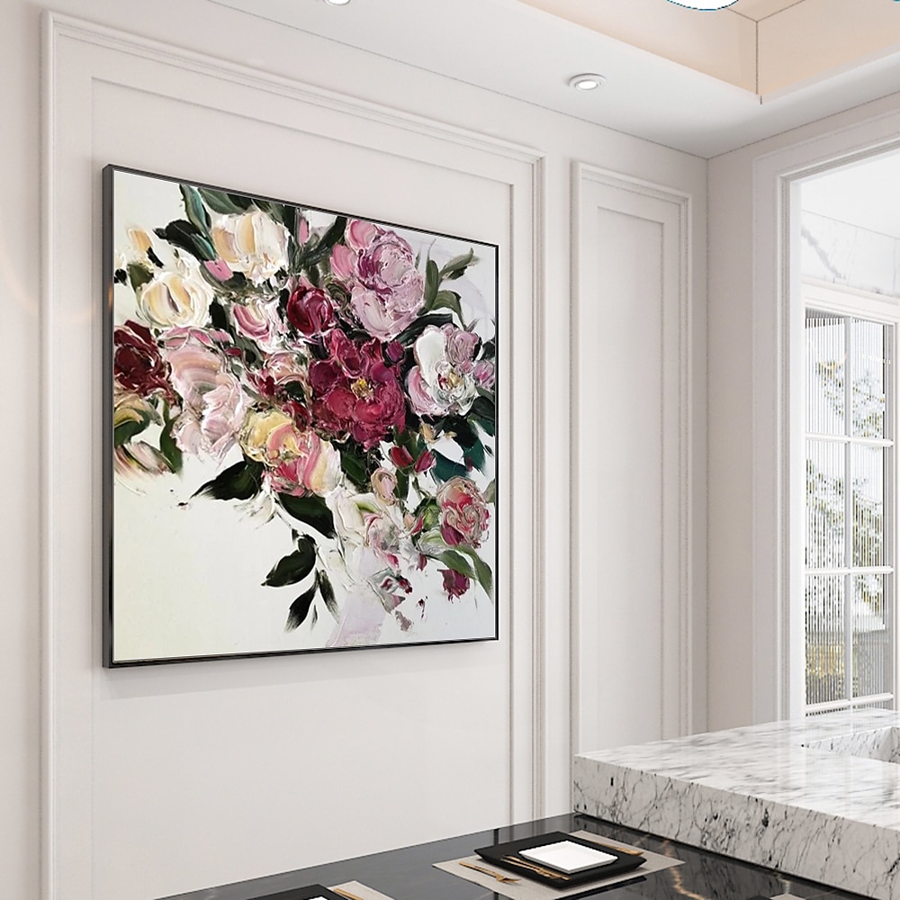 2025年 ハング塗装油絵 手描きの 方形 静物画 花柄 / 植物の 近代の 内枠を含めます コレクション – $133.99 –P1