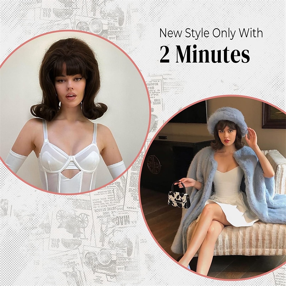 perruque marron vintage années 50 60 70 avec frange cheveux synthétiques pour femme perruque de carnaval de fête de 2025 ? R$136.06 –P6