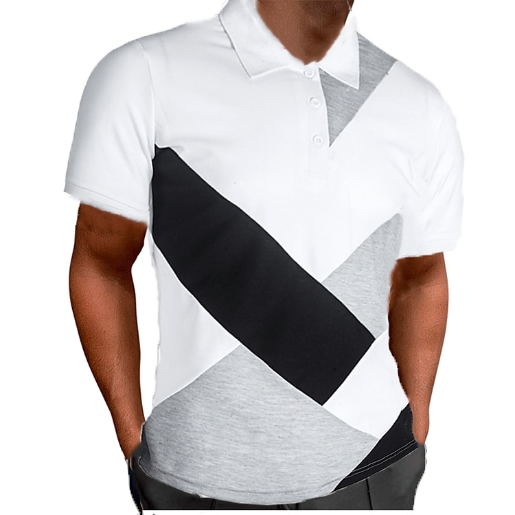 Men's Polo Shirt Golf Shirt Outdoor Work Polo Collar Classic Short Sleeve Casual Patchwork Button Front Summer Spring &  Fall Regular Fit Black White Gray Polo Shirt 2025 - $16.49 –P2