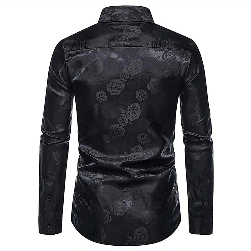 Men's Prom Shirt Satin Silk Shirt Graphic Wedding Party Silver Black Wine Navy Blue Long Sleeve Turndown Clothing Apparel Button-Down 2025 - $29.99 –P6