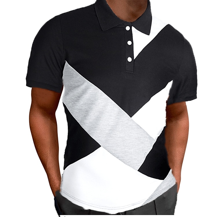 Men's Polo Shirt Golf Shirt Outdoor Work Polo Collar Classic Short Sleeve Casual Patchwork Button Front Summer Spring &  Fall Regular Fit Black White Gray Polo Shirt 2025 - $16.49 –P3