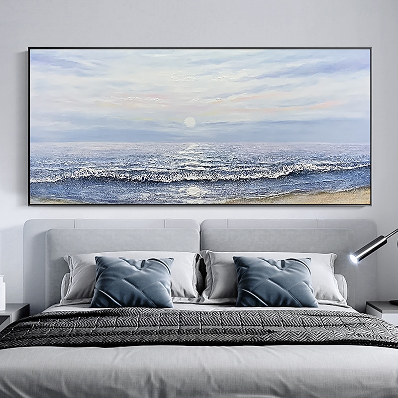 Pintura a óleo pintada à mão à mão arte da parede pôr do sol marinha pintura a óleo moderna textura abstrata decoração para casa decoração lona enrolada sem moldura não esticada de 2026 por $94.99 –P4