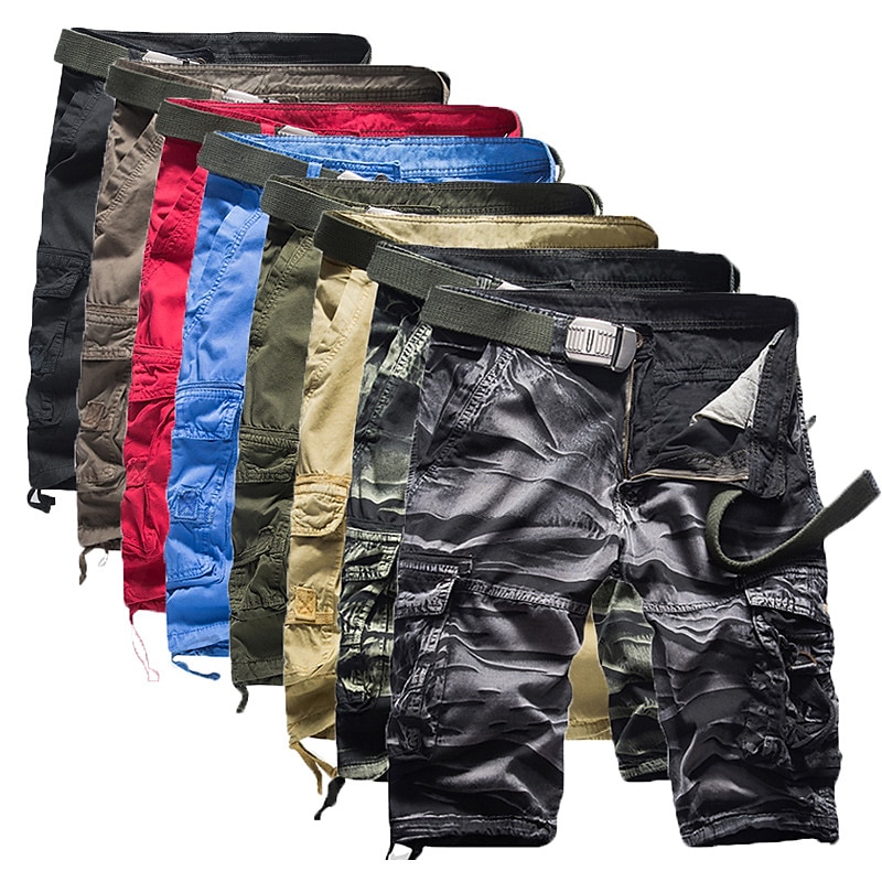 Herr Taktiska shorts Cargo-shorts Camo Shorts Sommarshorts Ensfärgat Kamouflage Ripstop Andningsfunktion Sport & Utomhus Militär Svart Armégrön 2025 - $21.99 –P1