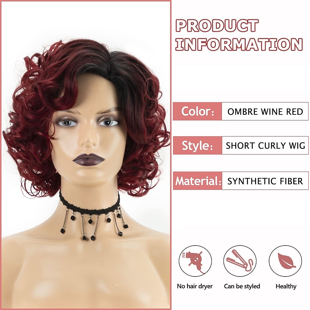 Short Burgundy Curly Wigs for Black Women Ombre Wine Red Full Curly Wigs Natural Looking Synthetic Burgundy Short Hair Wigs 2026 - $29.99 –P2