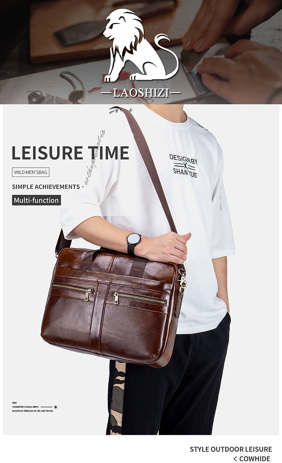 Men Leather Outdoor Leisure Crossbody Bag Business Hand Bag 