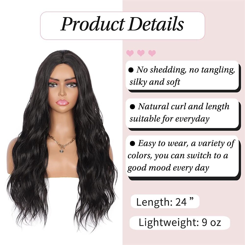 Long Black Curly Synthetic Hair Wigs for Black Women Middle Parting Natural Looking Lightweight High Temperature Synthetic Fibers Full Hair Wigs 2025 - $9.99 –P5