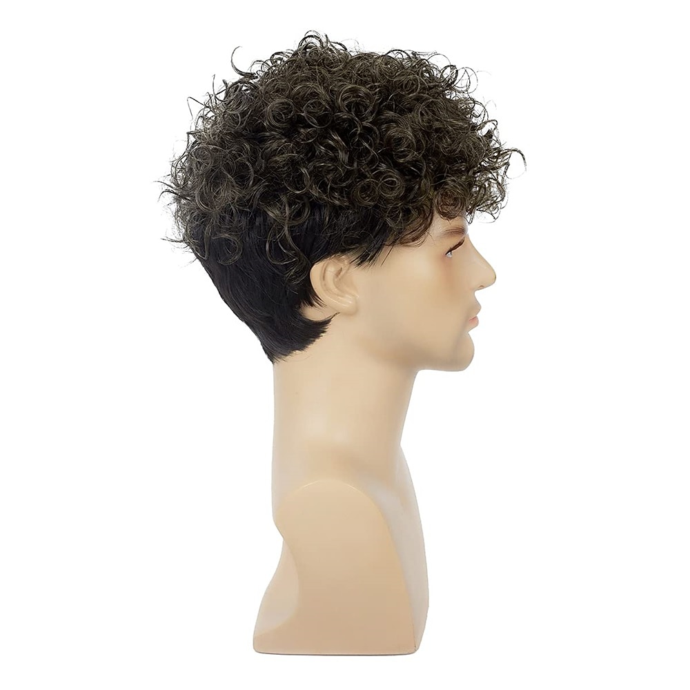lyhyt kihara miesten musta peruukki pörröinen synteettinen cosplay halloween hiukset peruukki miehille 2025 - $21.99 –P11