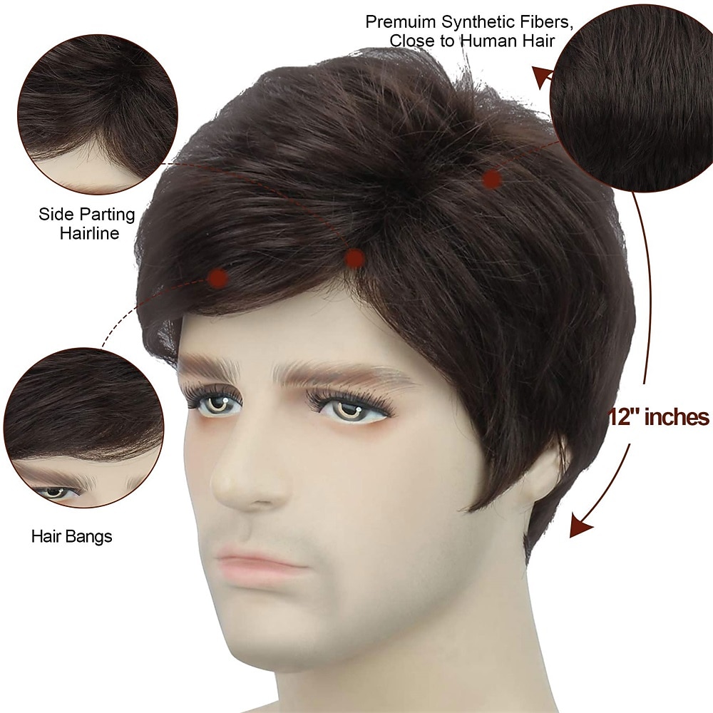 korte rechte blonde pruik voor mannen, hittebestendige pruik van synthetisch haar 2026 - $21.99 –P7
