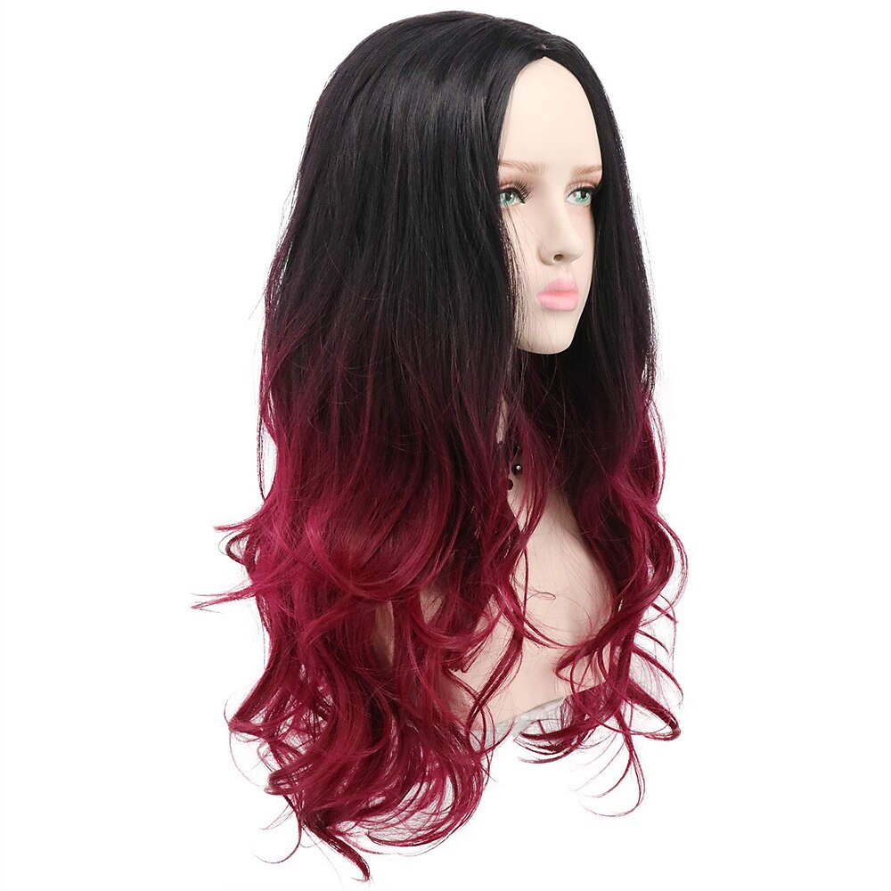 parrucche lunghe ondulate a due toni ombre nero rosso scuro parrucche per cosplay di halloween del 2025 a $28.99 –P2