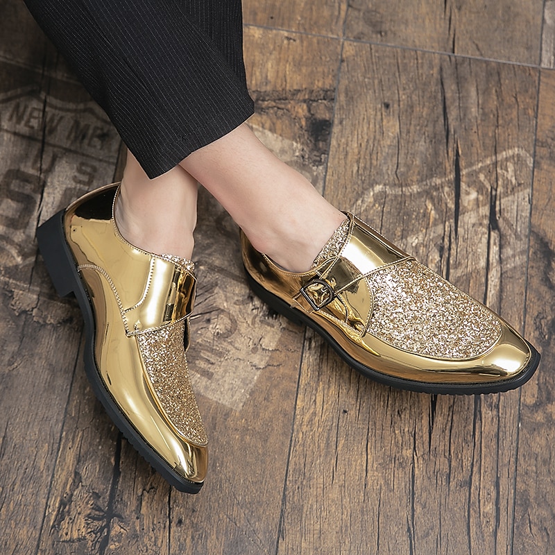 Men's Gold Glitter Dress Shoes – Shiny Formal Buckle Loafers for Parties, Weddings, and Special Events 2025 - $59.99 –P8