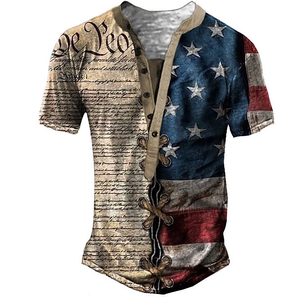 Homme Graphic Lettre Drapeau américain T shirt Chemise Henley Shirt Tee Manche Courte 3D effet Design basique Classique Extérieur du quotidien Des sports Eté Bleu Kaki Gris Henley T-shirt Henley de 2025 ? $20.99 –P1