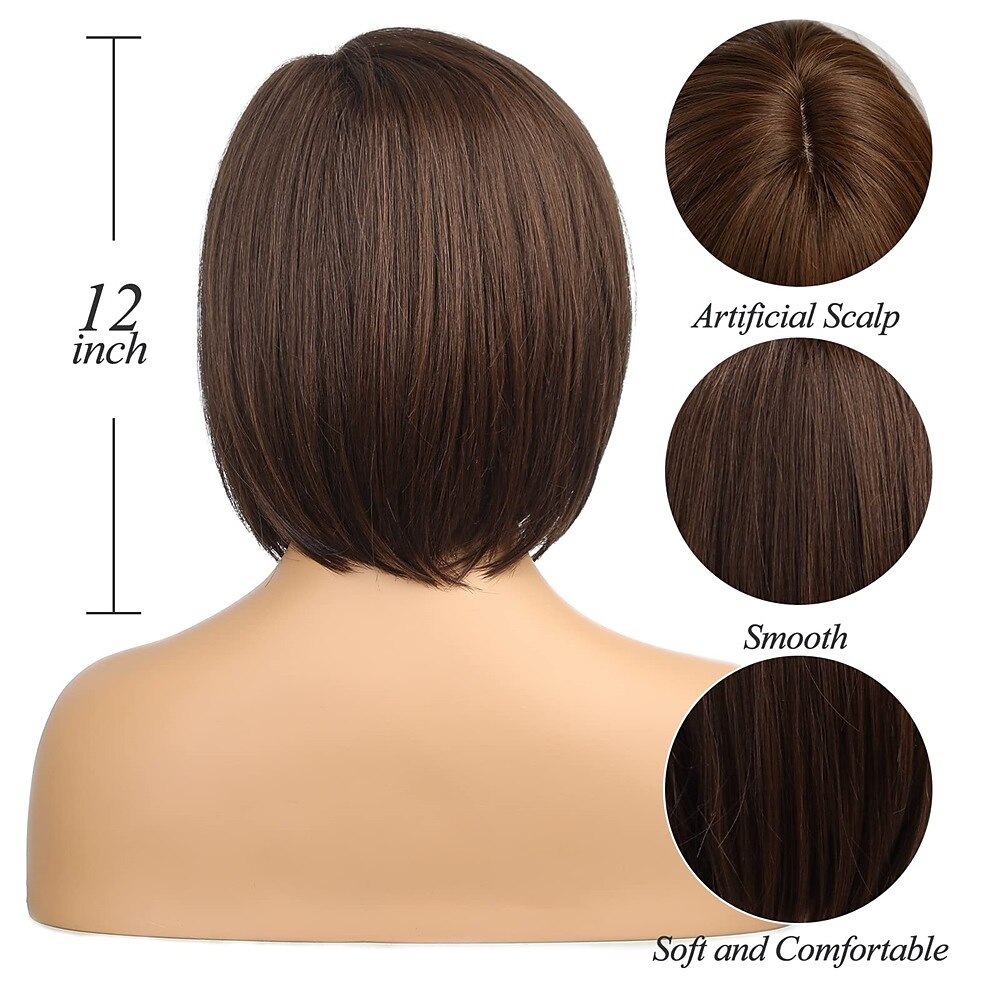bob gemengde bruine pruiken voor vrouwen met pony 2025 - $28.99 –P15