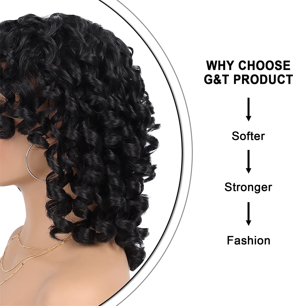 Wig Short Afro Curly Wigs for Black Women Dark Brown Curly Wig with Bangs Fluffy Shoulder Length Wigs Heat Resistant Synthetic Colorful Wigs for Daily Party Use 2025 - $28.99 –P11