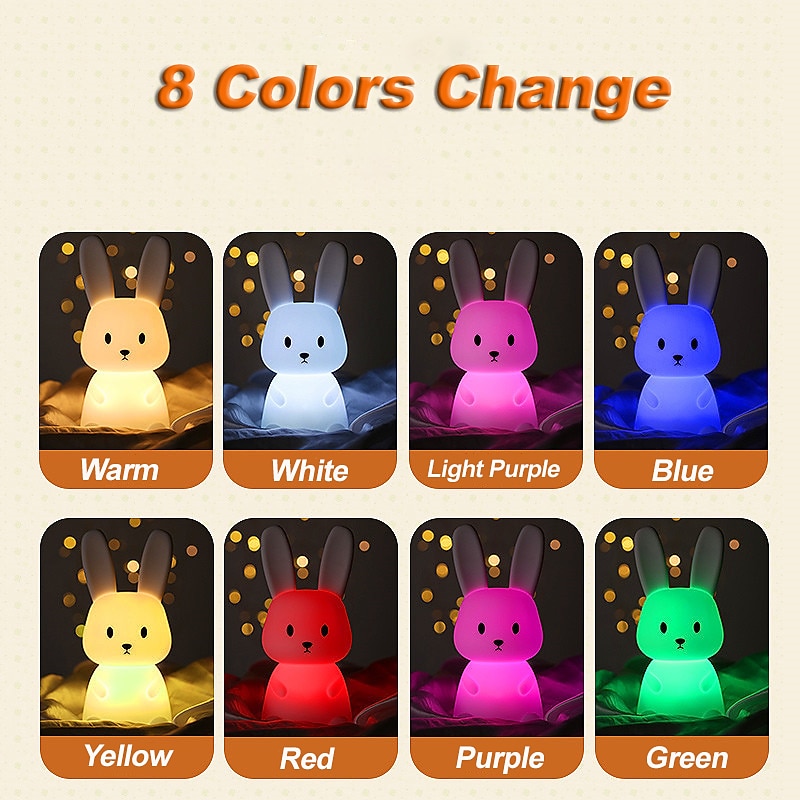led konijn nachtlampje bunny lamp voor kinderen touch sensor dier cartoon leuke lamp kleurrijke usb oplaadbare siliconegift kwekerij meisje jongen peuter kawaii kamer decoratie slaapkamer bedlampje 2026 - $39.99 –P1