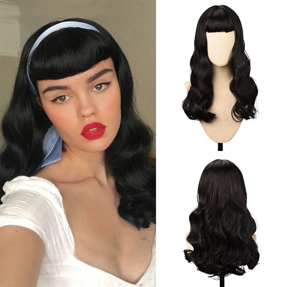 perruque marron vintage années 50 60 70 avec frange cheveux synthétiques pour femme perruque de carnaval de fête de 2025 ? R$136.06 –P8