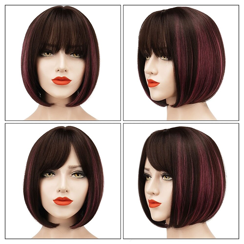 parrucche corte e dritte da 11 pollici sintetiche con frangia parrucca per capelli cosplay per feste quotidiane per donne nere grigio argento del 2025 a $16.49 –P5