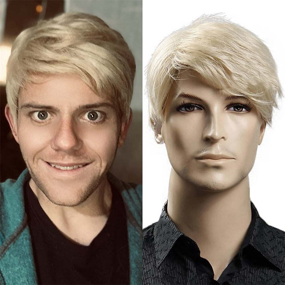 korte rechte blonde pruik voor mannen, hittebestendige pruik van synthetisch haar 2026 - $21.99 –P1